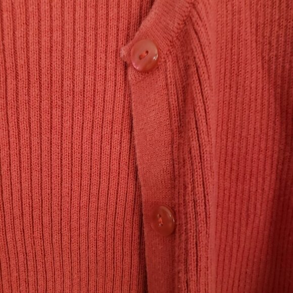 Red Orange Long Sleeve Button Ribbed Knit Cardigan - Picture 3 of 4